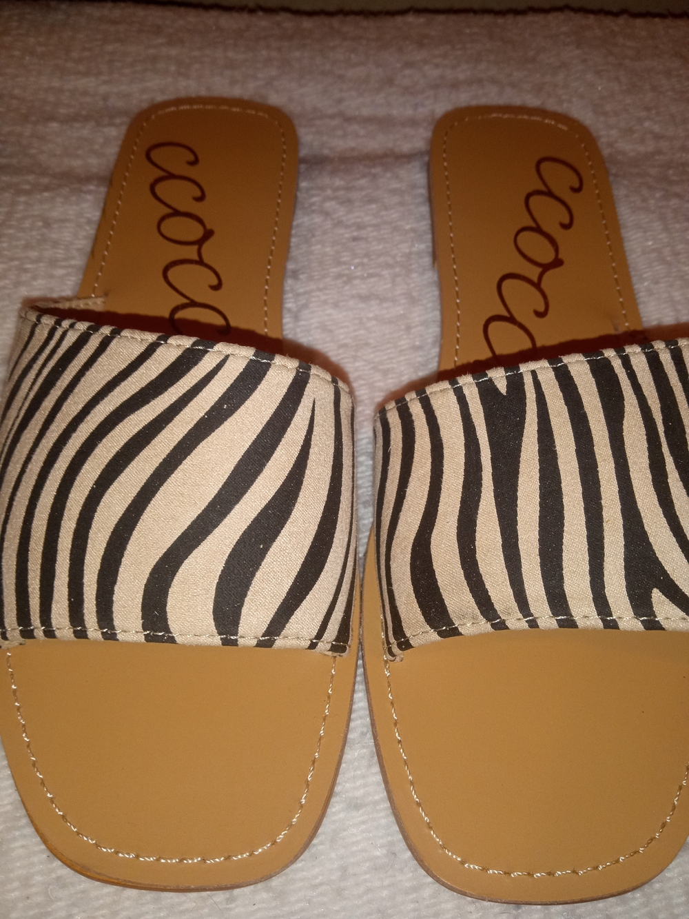 CCOCCI Zebra-Pattern Slide Sandals in Beige and Black
